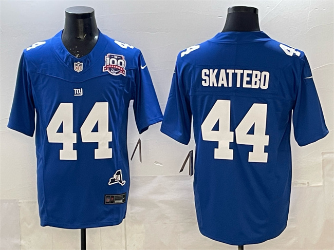 New York Giants #44 Cam Skattebo Royal 2025 Draft F.U.S.E. 100th Season & State Patch Vapor Limited Stitched Football Jersey