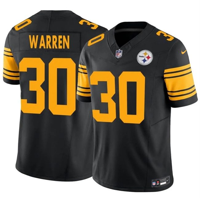 Pittsburgh Steelers #30 Jaylen Warren Black 2025 F.U.S.E. Color Rush Vapor Untouchable Limited Stitched Jersey Pittsburgh Steelers #30 Jaylen Warren Black 2025 F.U.S.E. Color Rush Vapor Untouchable Limited Stitched Jersey