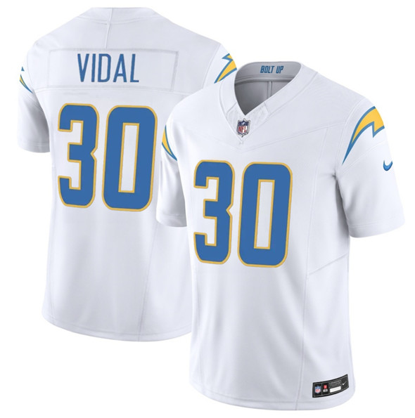 Los Angeles Chargers #30 Kimani Vidal White 2025 F.U.S.E. Vapor Limited Football Stitched Jersey Los Angeles Chargers #30 Kimani Vidal White 2025 F.U.S.E. Vapor Limited Football Stitched Jersey