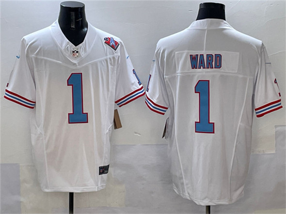 Tennessee Titans #1 Cameron Ward White 2025 Draft F.U.S.E. 1997 Throwback Patch Vapor Limited Football Stitched Jersey