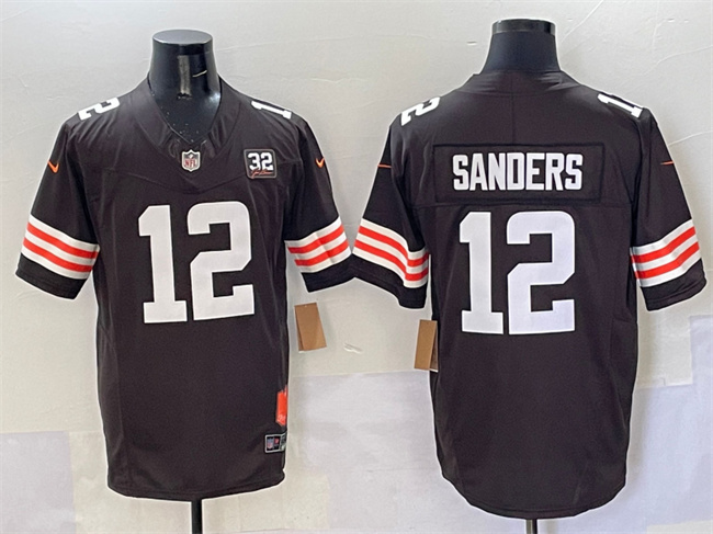 Cleveland Browns #12 Shedeur Sanders Brown 2025 Draft F.U.S.E. With Jim Brown Memorial & Home Patch Vapor Limited Football Stitched Jersey