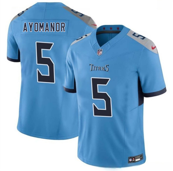 Tennessee Titans #5 Elic Ayomanor Blue 2025 Draft F.U.S.E. Vapor Limited Football Stitched Jersey