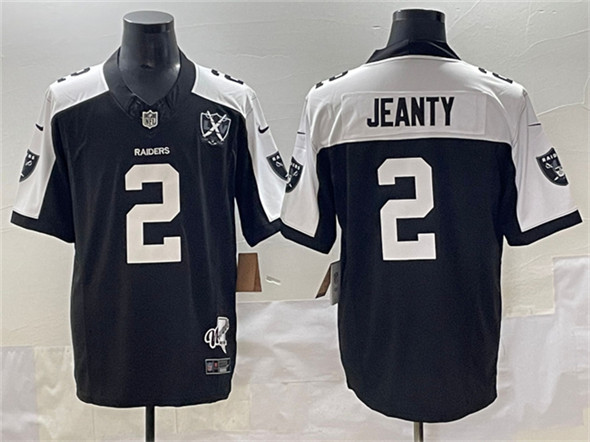 Las Vegas Raiders #2 Ashton Jeanty Black White 2025 Draft F.U.S.E. With Nevada Silver Stat Patch And 65th Anniversary Patch Football Stitched Jersey