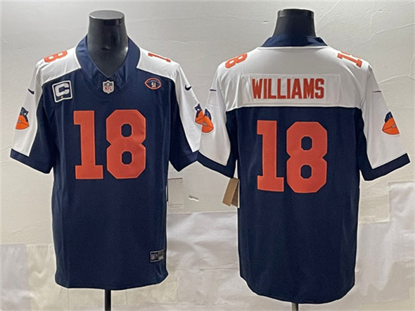Chicago Bears #18 Caleb Williams Navy White F.U.S.E. With 1-star C Patch And No. 51 Patch Throwback Football Stitched Jersey