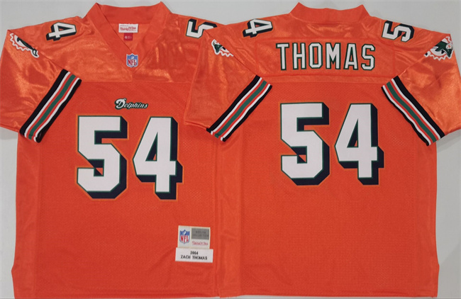 Miami Dolphins #54 Zach Thomas Orange Throwback Stitched Football Jersey