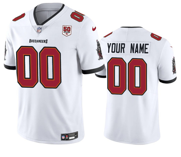 Tampa Bay Buccaneers Active Player Custom White 2025 50th Anniversary Patch Vapor Untouchable Limited Football Stitched Jersey