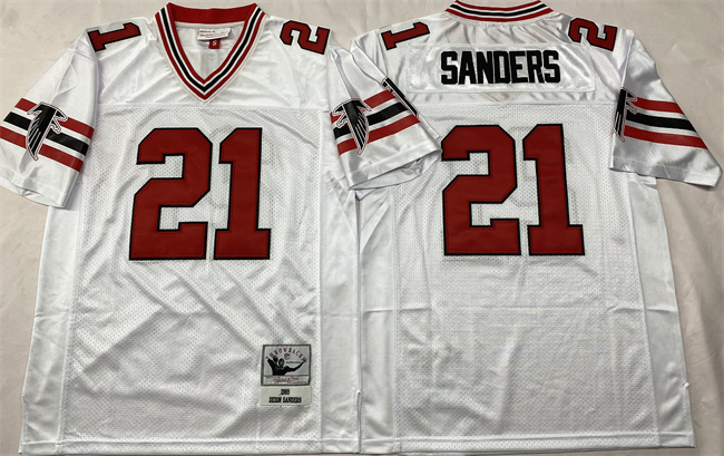 Atlanta Falcons #21 Deion Sanders White Throwback Football Stitched Jersey