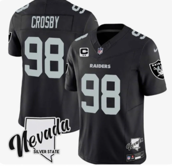Las Vegas Raiders #98 Maxx Crosby Black 2024 F.U.S.E With Nevada Silver Stat Patch And 3-Star C Patch Stitched Football Jersey