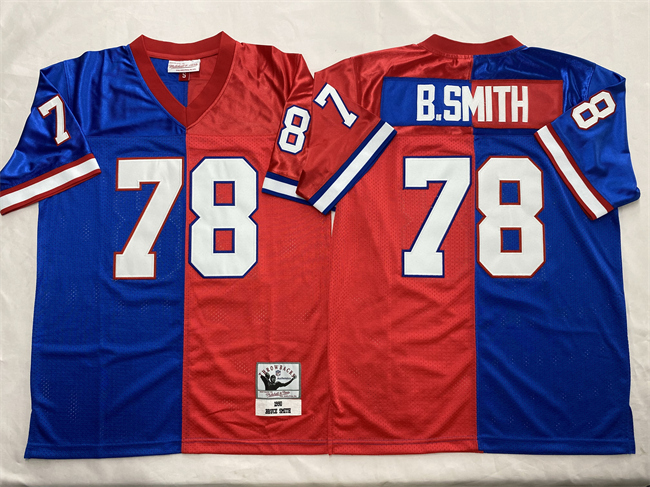 Buffalo Bills #78 Bruce Smith Blue Red Splite Throwback Stitched Jersey