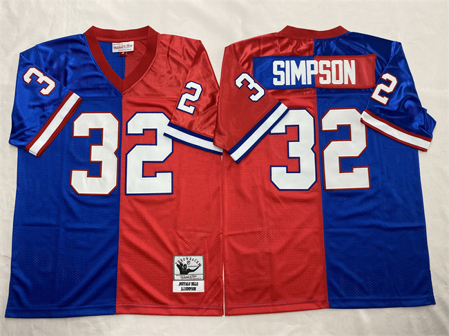 Buffalo Bills #32 O.J. Simpson Blue Red Splite Throwback Stitched Jersey