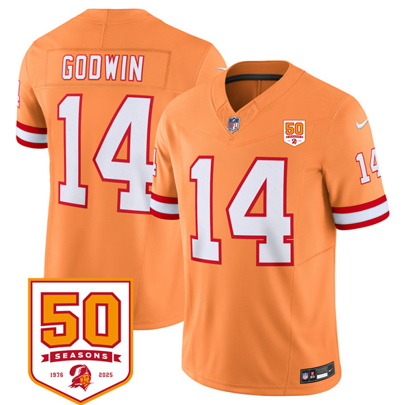 Tampa Bay Buccaneers #14 Chris Godwin Orange 2025 F.U.S.E. 50th Anniversary Patch Vapor Untouchable Limited Football Stitched Jersey Tampa Bay Buccaneers #14 Chris Godwin Orange 2025 F.U.S.E. 50th Anniversary Patch Vapor Untouchable Limited Football Stitched Jersey