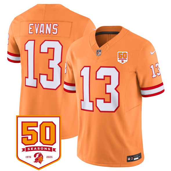 Tampa Bay Buccaneers #13 Mike Evans Orange 2025 F.U.S.E. 50th Anniversary Patch Vapor Untouchable Limited Football Stitched Jersey Tampa Bay Buccaneers #13 Mike Evans Orange 2025 F.U.S.E. 50th Anniversary Patch Vapor Untouchable Limited Football Stitched Jersey