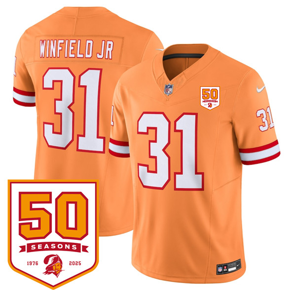 Tampa Bay Buccaneers #31 Antoine Winfield Jr. Orange 2025 F.U.S.E. 50th Anniversary Patch Vapor Untouchable Limited Football Stitched Jersey Tampa Bay Buccaneers #31 Antoine Winfield Jr. Orange 2025 F.U.S.E. 50th Anniversary Patch Vapor Untouchable Limited Football Stitched Jersey