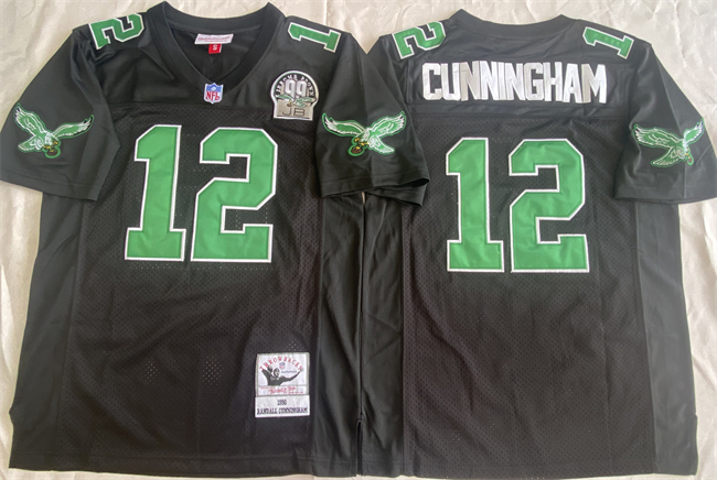Philadelphia Eagles #12 Randall Cunningham Black Throwback Stitched Football Jersey