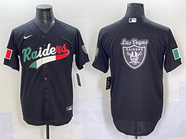 Las Vegas Raiders Team Big Logo Black Mexico Cool Base Stitched Baseball Jersey