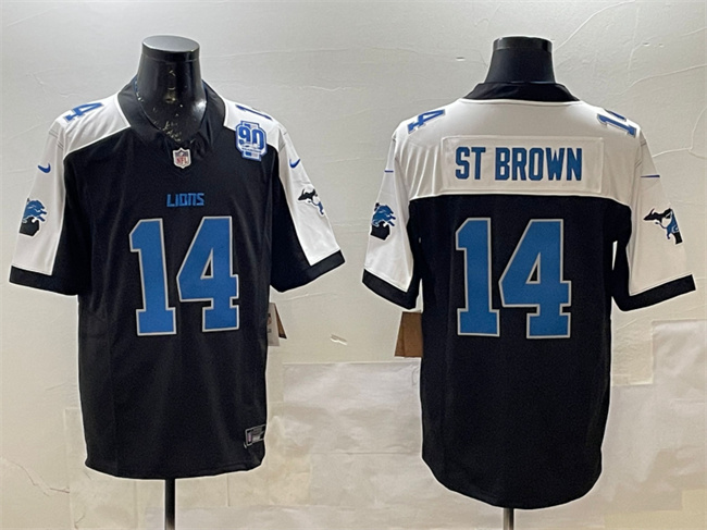 Detroit Lions #14 Amon-Ra St. Brown Black Alternate F.U.S.E. 2024 Michigan & 90th Anniversary Patch Vapor Limited Football Stitched Game Jersey
