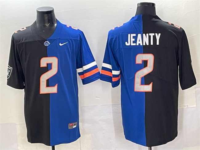 Las Vegas Raiders X Broncos #2 Ashton Jeanty Black Blue Split Limited Football Stitched Jersey Las Vegas Raiders X Broncos #2 Ashton Jeanty Black Blue Split Limited Football Stitched Jersey