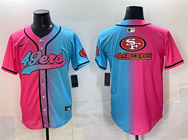San Francisco 49ers Team Big Logo Pink Blue Limited Stitched Baseball Jersey