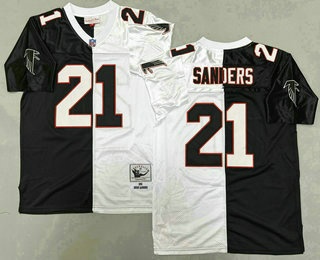 Atlanta Falcons #21 Deion Sanders Black White Split 1992 Throwback Jersey