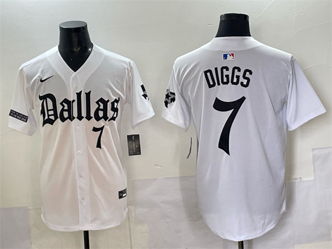 Dallas Cowboys #7 Trevon Diggs White 'Gothic Lone Star Edition' Limited Stitched Baseball Jersey