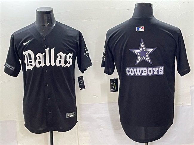 Dallas Cowboys Team Big Logo Black 'Gothic Lone Star Edition' Limited Stitched Baseball Jersey