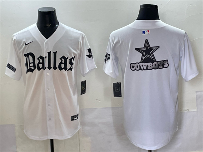 Dallas Cowboys Team Big Logo White 'Gothic Lone Star Edition' Limited Stitched Baseball Jersey