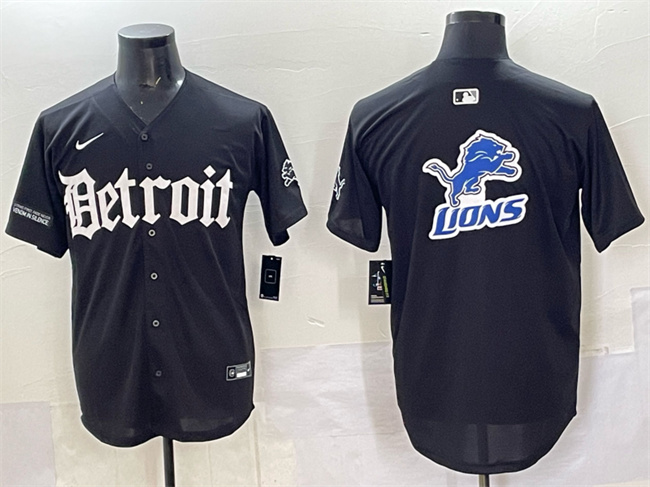 Detroit Lions Team Big Logo Black 'Motor Gothic Edition' Vapor Premier Limited Stitched Baseball Jersey