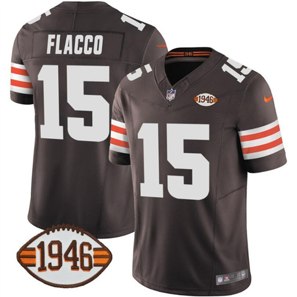Cleveland Browns #15 Joe Flacco Brown 2025 F.U.S.E. With 1946 75th Anniversary Patch Vapor Limited Football Stitched Jersey Cleveland Browns #15 Joe Flacco Brown 2025 F.U.S.E. With 1946 75th Anniversary Patch Vapor Limited Football Stitched Jersey