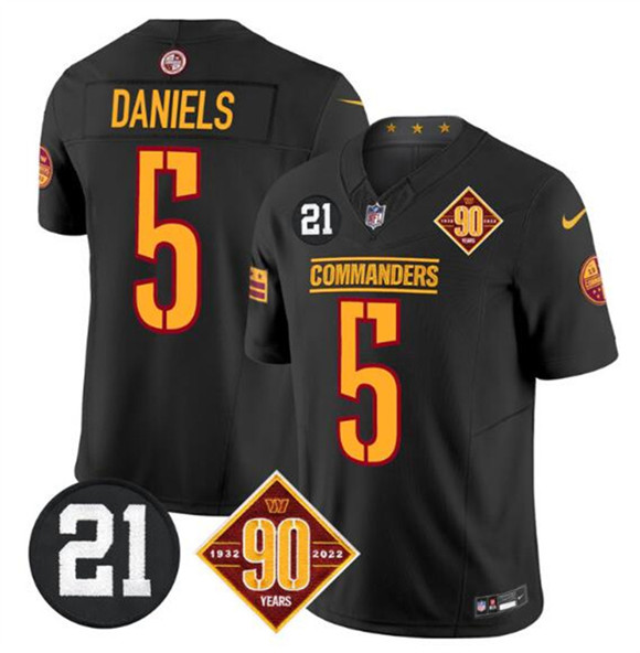 Washington Commanders #5 Jayden Daniels Black F.U.S.E. 90th & Sean Taylor Patch Vapor Limited Football Stitched Jersey