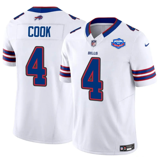 Buffalo Bills #4 James Cook White 2025 F.U.S.E. With Farewell Patch Vapor Untouchable Limited Football Stitched Jersey