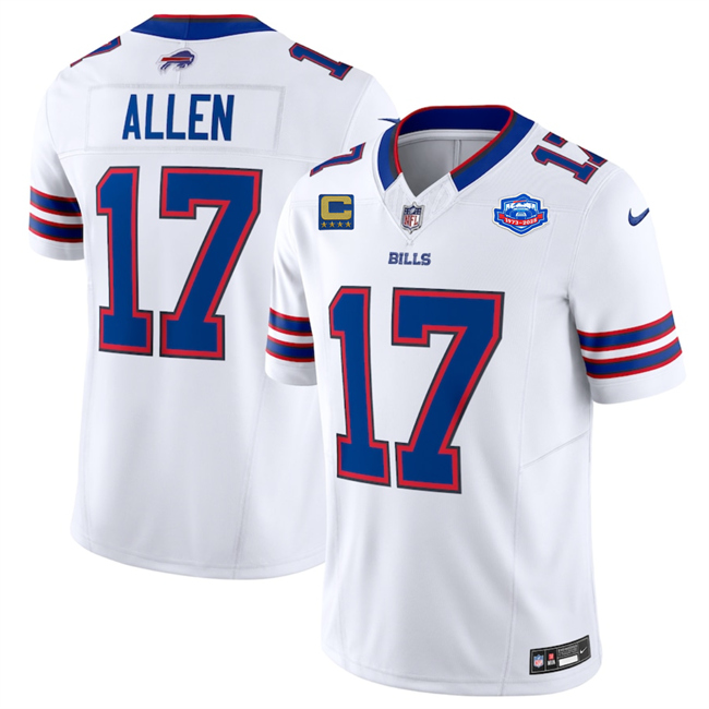 Buffalo Bills #17 Josh Allen White 2025 F.U.S.E. With Farewell Patch And 4-Star C Patch Vapor Untouchable Limited Football Stitched Jersey