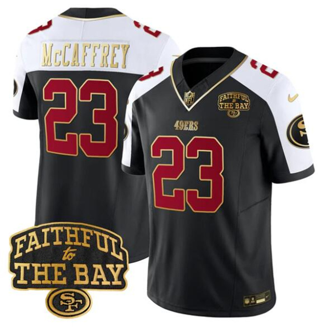 San Francisco 49ers #23 Christian McCaffrey Black Alternate 2025 F.U.S.E. Faithful To The Bay Patch Limited V8 Football Stitched Jersey San Francisco 49ers #23 Christian McCaffrey Black Alternate 2025 F.U.S.E. Faithful To The Bay Patch Limited V8 Football Stitched Jersey