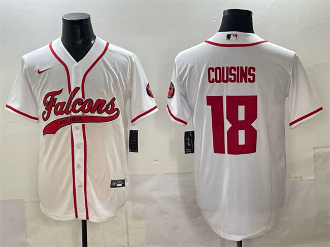 Atlanta Falcons #18 Kirk Cousins White With Patch Cool Base Stitched Baseball Jersey