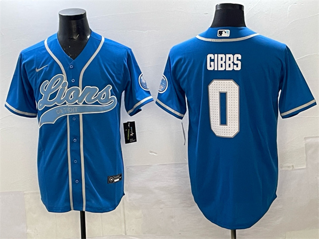 Detroit Lions #0 Jahmyr Gibbs Blue Cool Base Stitched Baseball Jersey