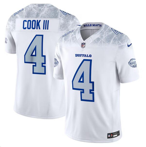 Buffalo Bills #4 James Cook III White 2025 F.U.S.E. ??Rivalries?? Vapor Untouchable Limited Stitched Football Jersey