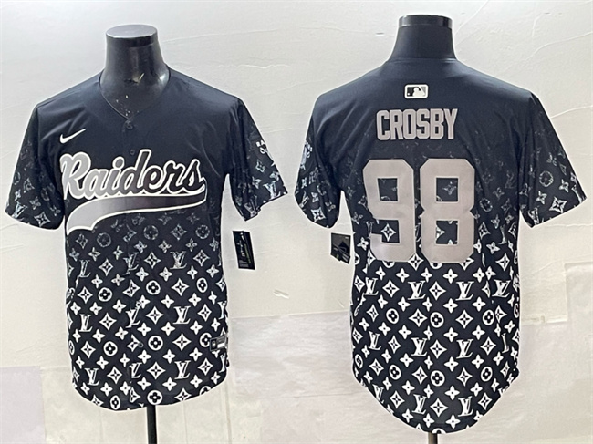 Las Vegas Raiders #98 Maxx Crosby Black Limited Stitched Baseball Jersey Las Vegas Raiders #98 Maxx Crosby Black Limited Stitched Baseball Jersey