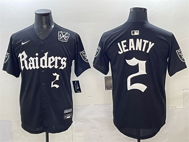 Las Vegas Raiders #2 Ashton Jeanty Black 'Gothic Sin City Shadows Edition' With 65th Anniversary Patch Vapor Limited Stitched Baseball Jersey