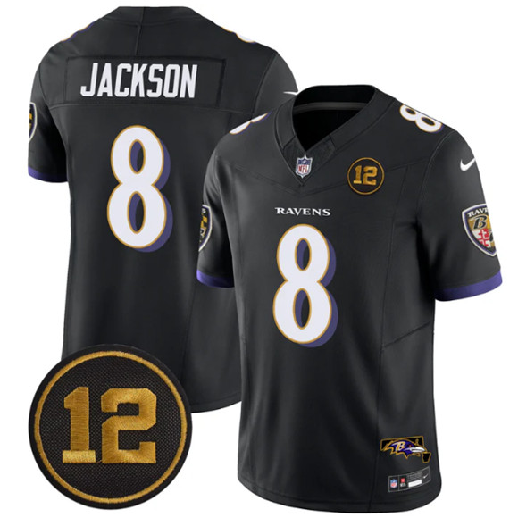 Baltimore Ravens #8 Lamar Jackson Black 2025 F.U.S.E Jacoby Jones Patch Vapor Limited Football Jersey