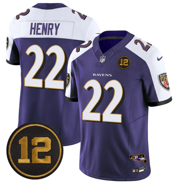 Baltimore Ravens #22 Derrick Henry Purple Alternate 2025 F.U.S.E Jacoby Jones Patch Vapor Limited Football Jersey