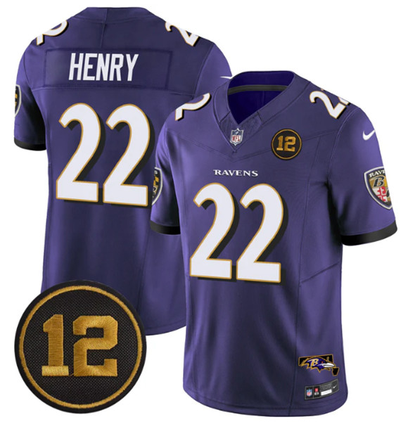 Baltimore Ravens #22 Derrick Henry Purple 2025 F.U.S.E Jacoby Jones Patch Vapor Limited Football Jersey
