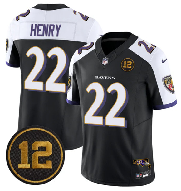 Baltimore Ravens #22 Derrick Henry Black Alternate 2025 F.U.S.E Jacoby Jones Patch Vapor Limited Football Jersey