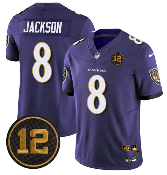 Baltimore Ravens #8 Lamar Jackson Purple 2025 F.U.S.E Jacoby Jones Patch Vapor Limited Football Jersey