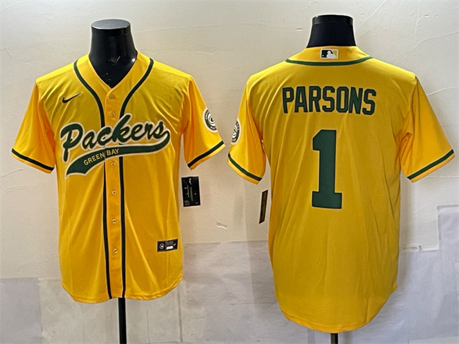 Green Bay Packers #1 Micah Parsons Gold Cool Base Stitched Baseball Jersey