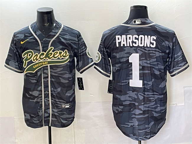 Green Bay Packers #1 Micah Parsons Gray Camo Cool Base Stitched Baseball Jersey