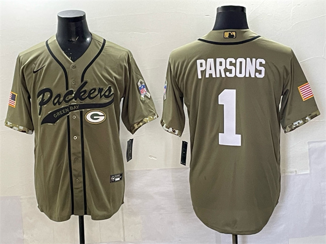 Green Bay Packers #1 Micah Parsons Olive Salute to Service Cool Base Stitched Baseball Jersey