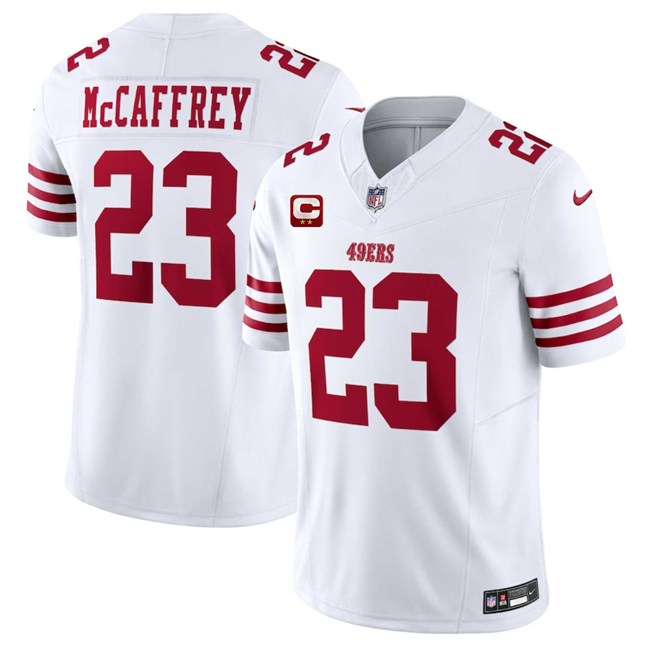 San Francisco 49ers #23 Christian McCaffrey White 2025 F.U.S.E. With 2-Star C Patch Vapor Untouchable Limited Stitched Football Jersey