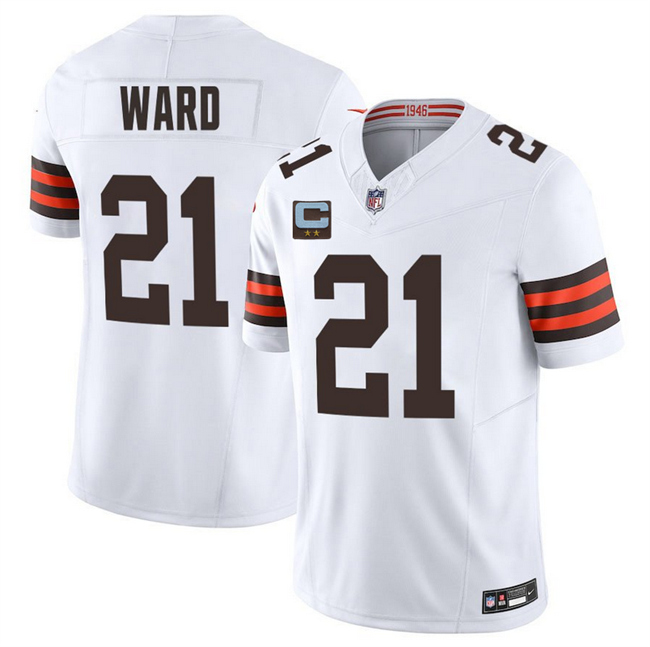 Cleveland Browns #21 Denzel Ward White 2025 F.U.S.E. With 2-Star C Patch Vapor Limited Stitched Football Jersey