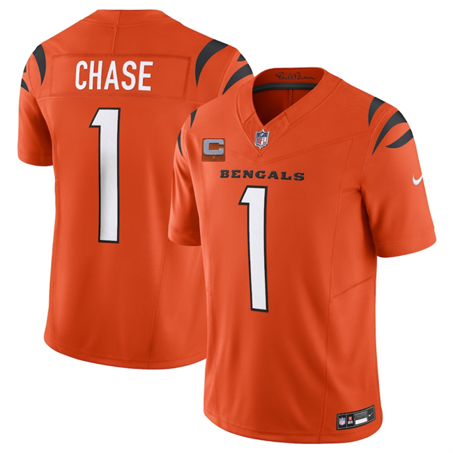 Cincinnati Bengals #1 Ja'Marr Chase Orange 2025 F.U.S.E. With 1-Star C Patch Vapor Untouchable Limited Stitched Football Jersey