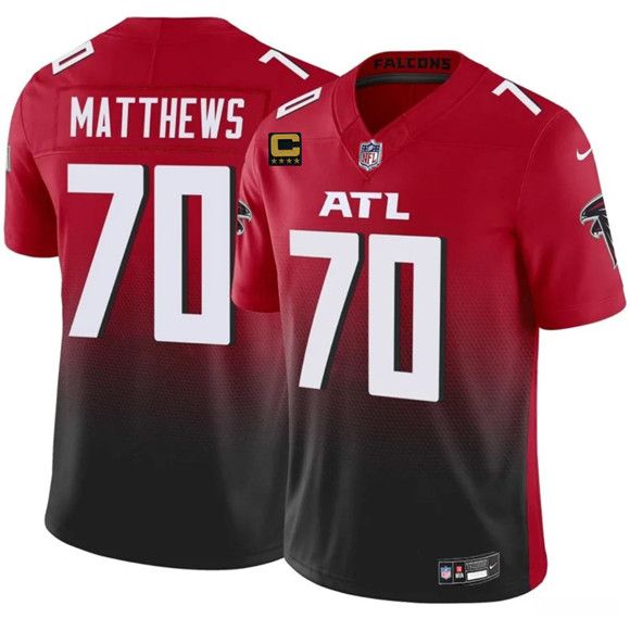 Atlanta Falcons #70 Jake Matthews Red Black 2025 F.U.S.E With 4-Star C Patch Vapor Untouchable Limited Football Stitched Jersey