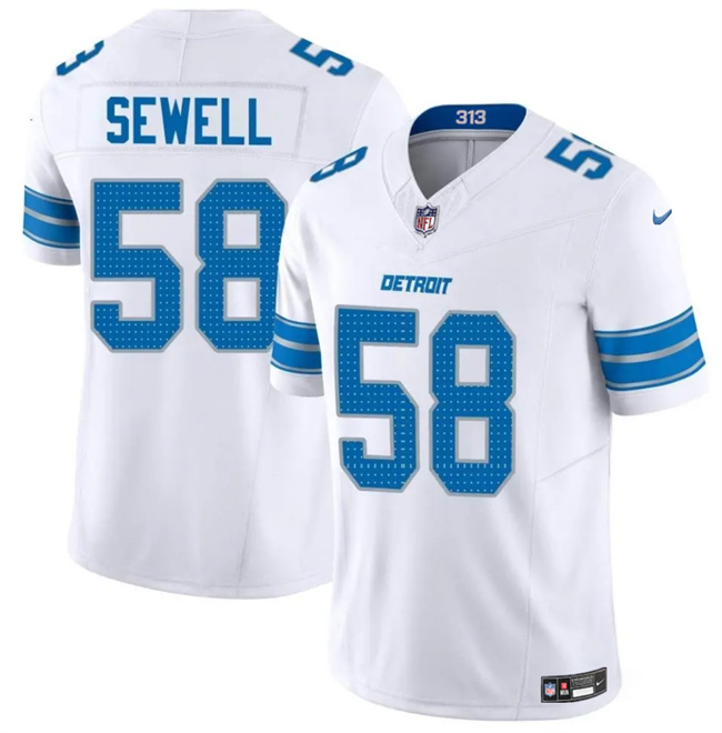 Detroit Lions #58 Penei Sewell White 2025 F.U.S.E. Vapor Limited Football Stitched Game Jersey